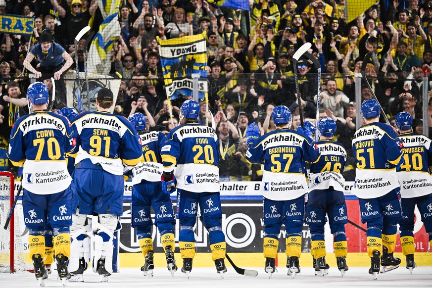 beim Eishockey Spiel der National League zwischen dem HC Davos und den ZSC Lions, am Samstag, 2. Maerz 2024, im Eisstadion in Davos. (KEYSTONE/Gian Ehrenzeller)