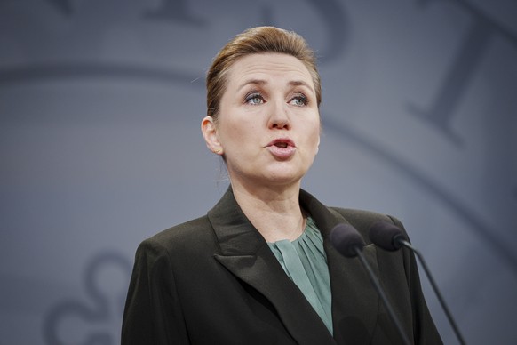 epa11217948 Danish Prime Minister Mette Frederiksen speaks at a press conference on strengthening the Armed Forces, at the Spejlsalen State Ministry, Christiansborg, Copenhagen, Denmark, 13 March 2024 ...