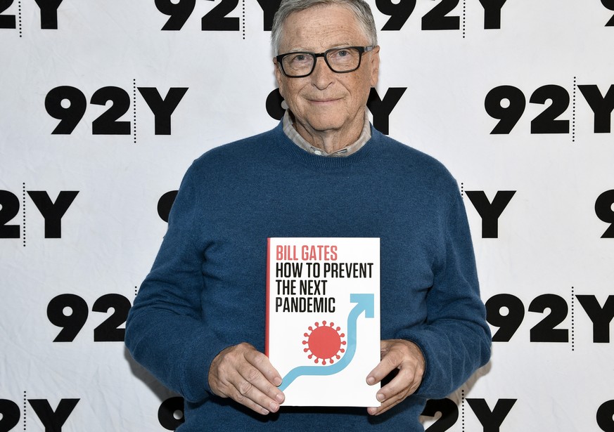 Bill Gates poses backstage before his conversation with Fareed Zakaria to discuss his book &quot;How to Prevent the Next Pandemic&quot; at the 92nd Street Y on Tuesday, May 3, 2022, in New York. (Phot ...