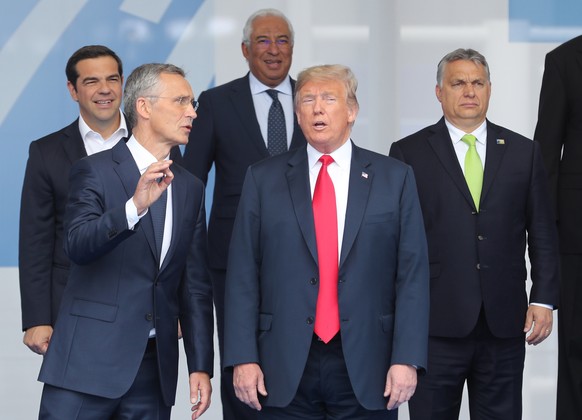 epa06880299 (L-R) Greek Prime Minister Alexis Tsipras, NATO Secretary General Jens Stoltenberg, Portugal&#039;s Prime Minister Antonio Costa, US President Donald J. Trump and Hungarian Prime Minister  ...