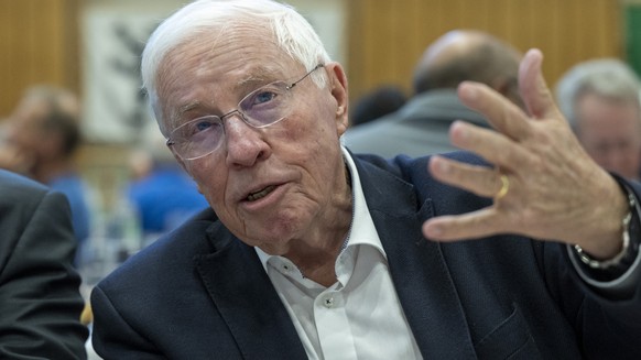 Alt Bundesrat Dr. Christoph Blocher, anlaesslich der 1. Mitgliederversammlung von Pro Schweiz, am Samstag 3. Juni 2023, in Bern. (KEYSTONE /Marcel Bieri)