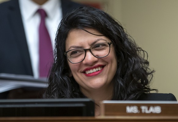 epa07573947 Democratic Representative from Michigan Rashida Tlaib attends a hearing of the House Oversight and Reform Committee, Civil Rights and Civil Liberties Subcommittee in the Rayburn House Offi ...