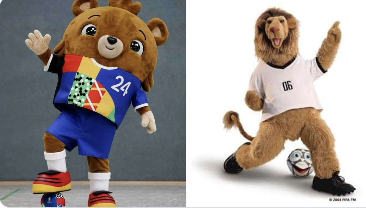 Die beiden letzten deutschen Maskottchen: Albärt und Goleo.