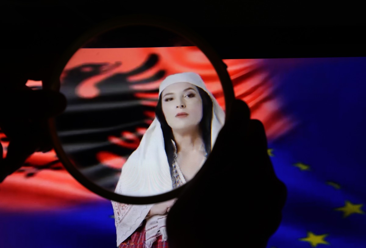 epa12387698 A screenshot of Diella, an AI-generated Albanian government minister, is displayed on a computer screen in Belgrade, Serbia, 18 September 2025. Albania's Prime Minister Edi Rama has a ...