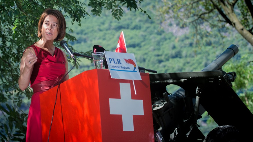 FDP-Praesidentin Petra Goessi spricht zum Nationalfeiertag am 1. August 2016 an einem Anlass der FDP Tessin in Biasca. (KEYSTONE/Ti-Press/Francesca Agosta)