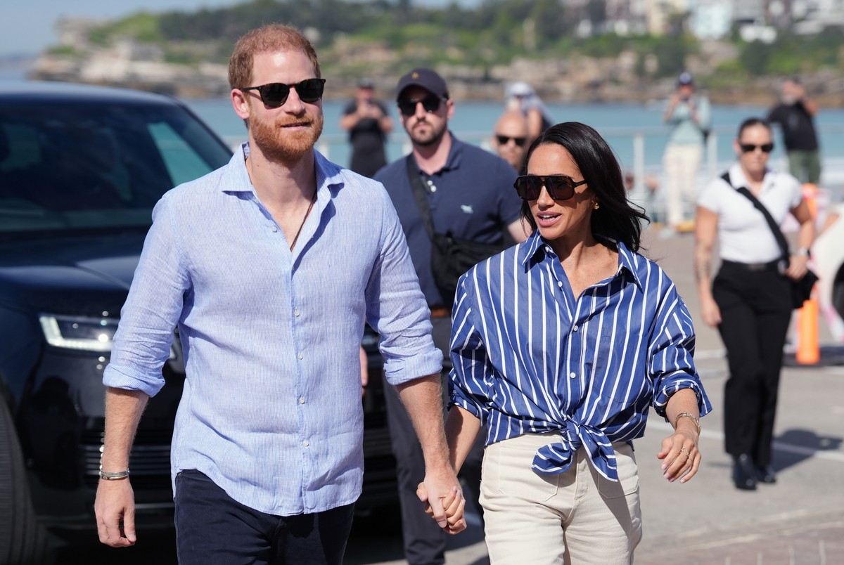 FILE - Prince Harry, and Meghan, the Duke and Duchess of Sussex, arrive for an event, during a visit to Bondi Beach, Australia, April 17, 2026. (Jonathan Brady/Pool Photo via AP, File)
Britain Prince  ...