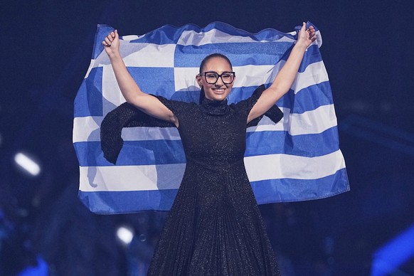 Klavdia from Greece walks onstage hold up her countries flag during the Grand Final of the 69th Eurovision Song Contest, in Basel, Switzerland, Saturday, May 17, 2025. (AP Photo/Martin Meissner)
Switz ...