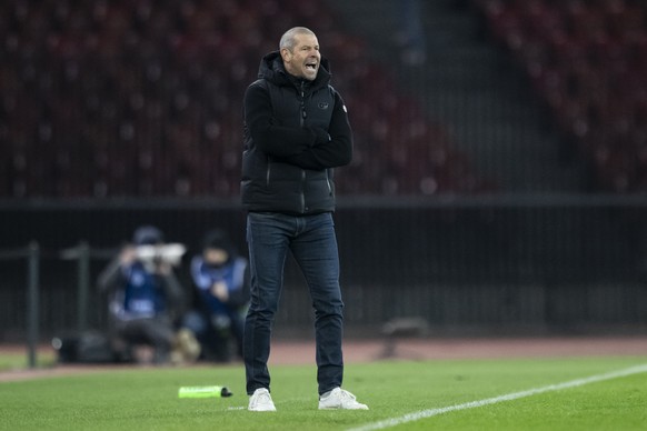 Trainer Mario Frick (FCL) reagiert im Fussball Meisterschaftsspiel der Super League zwischen Zuerich, FCZ, und Luzern, FCL, im Letzigrund, am Samstag, 15. Maerz 2025 in Zuerich. (KEYSTONE/Ennio Leanza ...