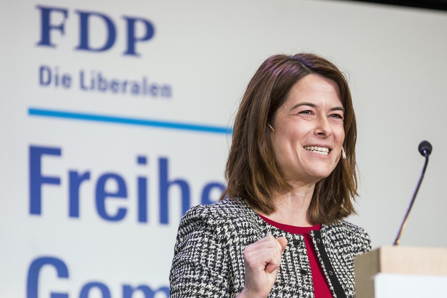 Petra Goessi, Parteipraesidentin FDP, spricht an der Delegiertenversammlung der FDP am Samstag, 21. Oktober 2017, in Engelberg. (KEYSTONE/Alexandra Wey)