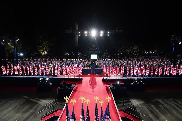 President Donald Trump speaking on the South Lawn of the White House on the fourth day of the Republican National Convention, Thursday, Aug. 27, 2020, in Washington. (Doug Mills/The New York Times via ...