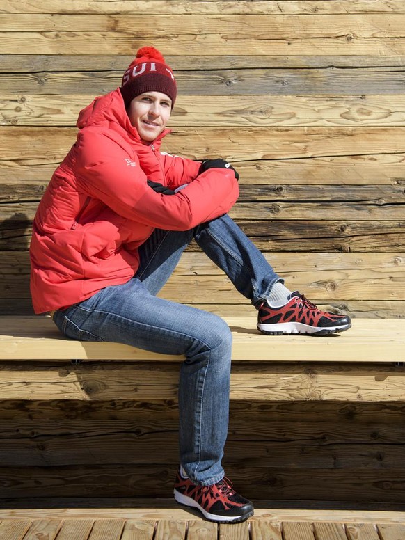 Tim Hug of Switzerland poses during a media conference of the Swiss Nordic Combined team in the House of Switzerland at the XXIII Winter Olympics 2018 in Pyeongchang, South Korea, on Monday, February  ...