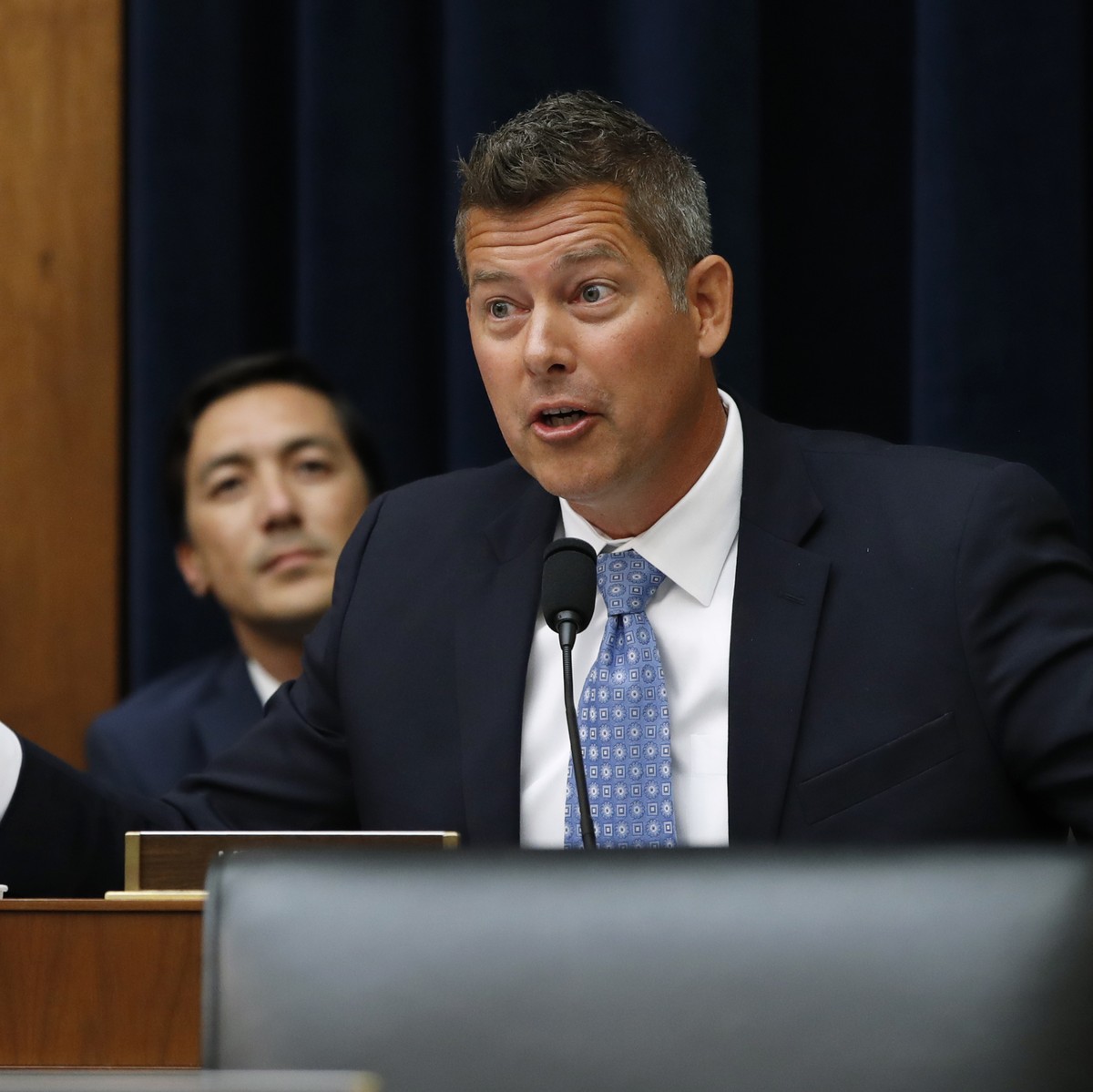 FILE - Rep. Sean Duffy, R-Wis., speaks during a hearing July 18, 2018, on Capitol Hill in Washington. President-elect Donald Trump has nominated Duffy to be Transportation Secretary. (AP Photo/Jacquel ...