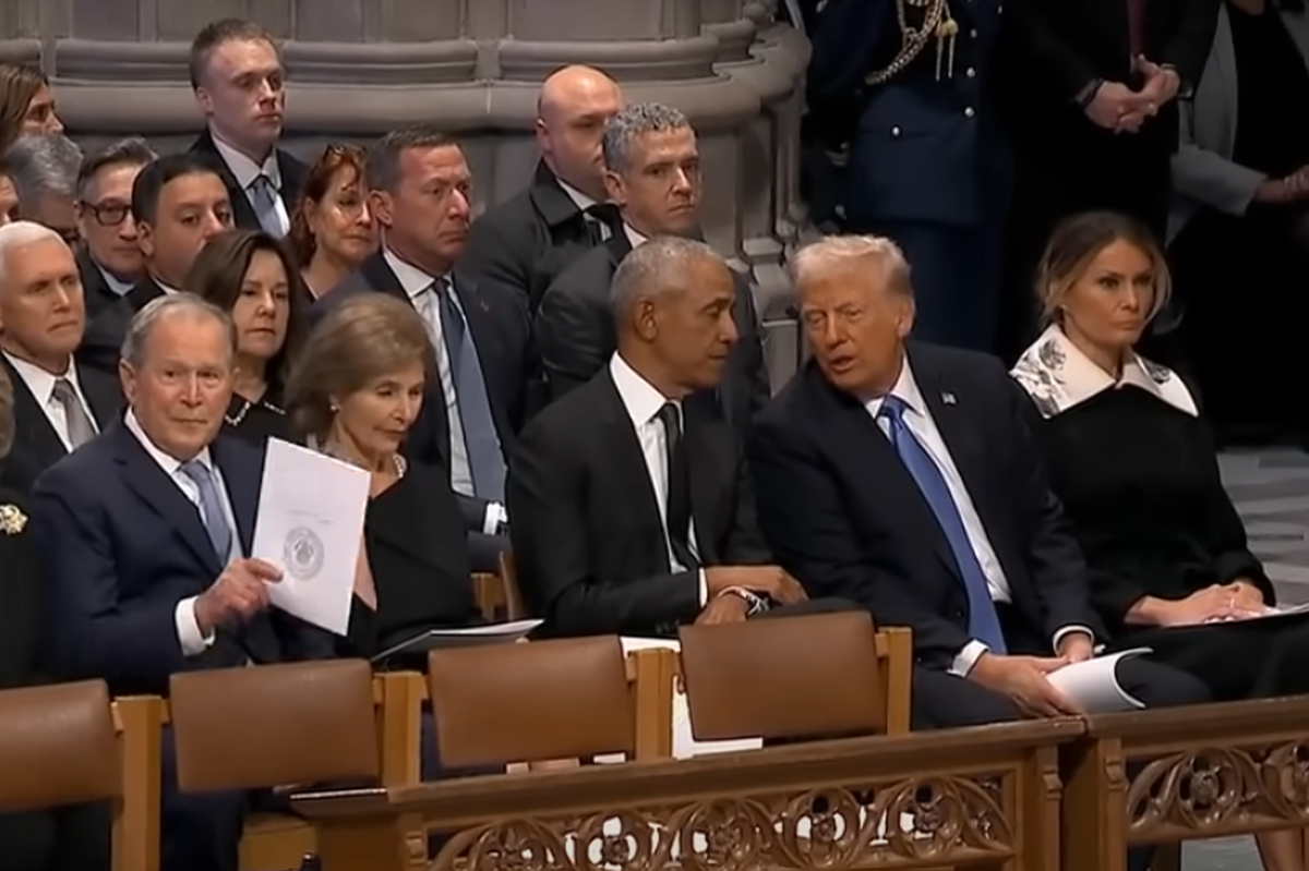 trump obama chatting jimmy carter funeral