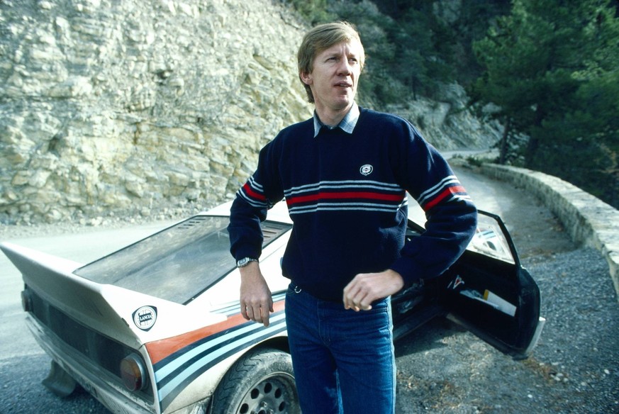 Fahrer-Legende Walter Rˆhrl vor einem Training zur Rallye Monte Carlo 1983 mit seinem Lancia 037 rallye dem nach seinen Worten schˆnsten Auto das ich je fuhr (Mittelmotor 310 PS 0-100 4 Sek Rˆhrl wurd ...