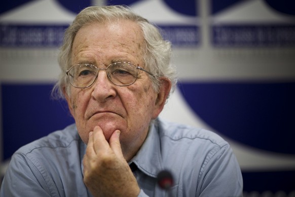 Noam Chomsky, U.S linguist and political critic, gestures during a talk at the press club in Geneva, Switzerland, Friday, July 26, 2013. Chomsky has become well known for his critiques of U.S. foreign ...