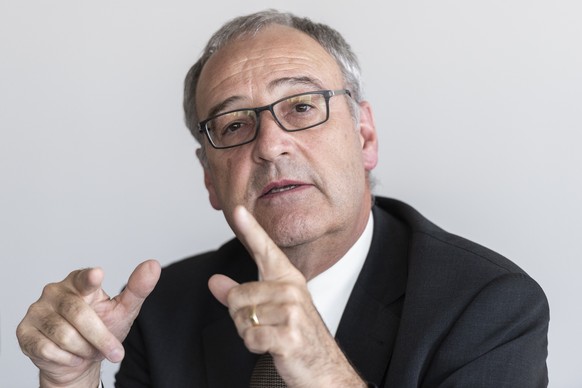 Bundesrat Guy Parmelin, Vorsteher des Departements fuer Wirtschaft, Bildung und Forschung WBF, spricht an einer Medienkonferenz zum Abschluss der Verhandlungen zwischen der Europaeischen Freihandelsas ...