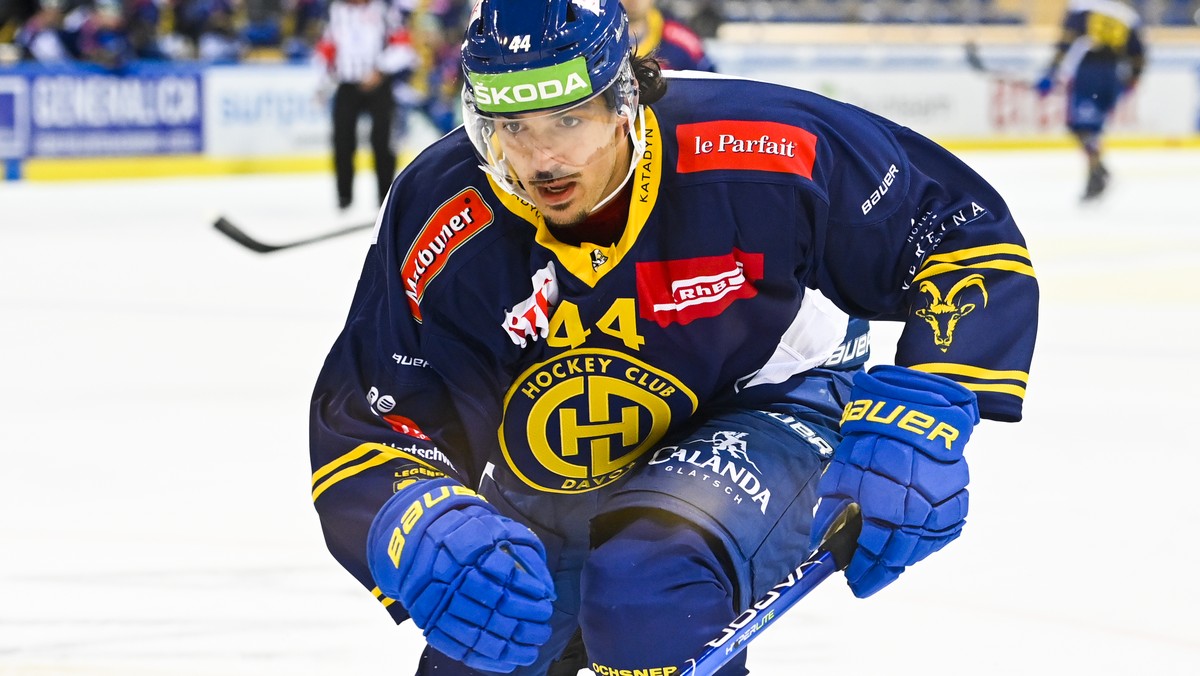 Davos' Matej Stransky beim Eishockey Testspiel der National League zwischen dem HC Davos und dem HC Lugano, am Dienstag, 24. August 2021, im Eisstadion in Davos. (KEYSTONE/Gian Ehrenzeller)