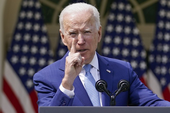 President Joe Biden gestures as he speaks about gun violence prevention in the Rose Garden at the White House, Thursday, April 8, 2021, in Washington. (AP Photo/Andrew Harnik)
Joe Biden,Kamala Harris, ...