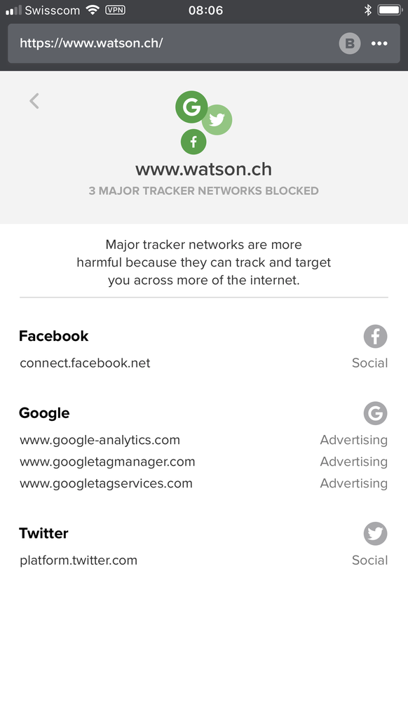 Diese neue App gehÃ¶rt auf jedes iPhone und Android-Handy
watson.ch 3 mayor tracker networks blocked ð