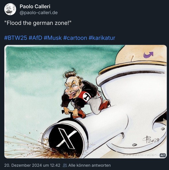 Karikatur Paolo Calleri zu Elon Musk und X