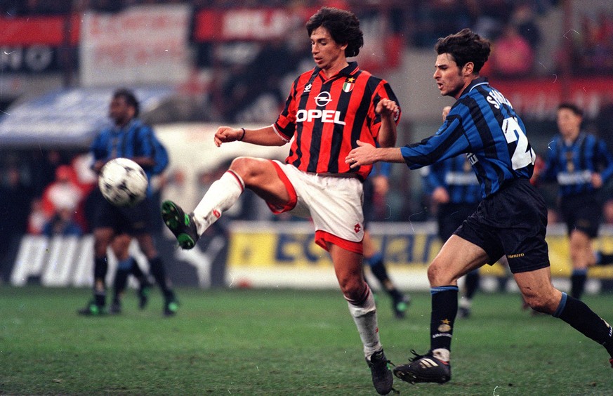 DEMETRIO ALBERTINI, CIRIACO SFORZA CAMPIONATO SERIE A 1996-97 MILAN-INTER 1-1 PUBLICATIONxNOTxINxITA