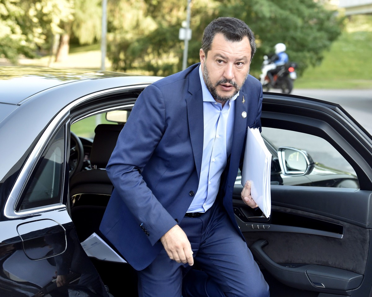 Italy's Interior Minister and Deputy Premier Matteo Salvini arrives to the Informal Meeting of EU Ministers for Home Affairs in Helsinki, Finland on Thursday, July 18, 2019. (Jussi Nukari/Lehtiku ...