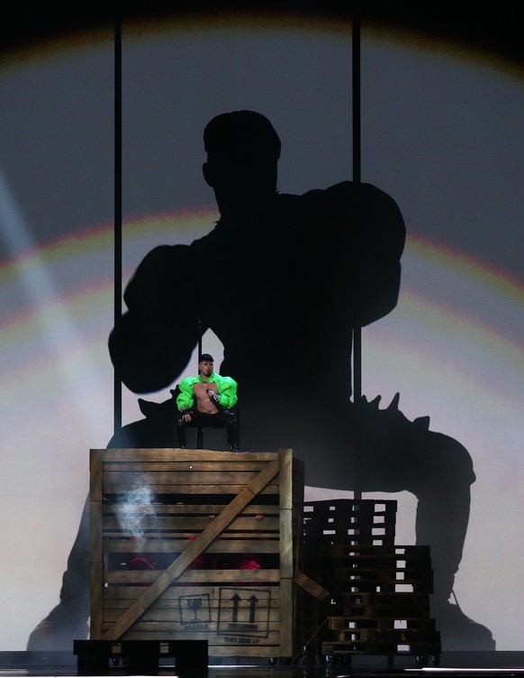 epa10615580 Jere Poyhonen aka Kaarija of Finland performs during a rehearsal for the 67th annual Eurovision Song Contest (ESC) at the M&amp;S Bank Arena in Liverpool, Britain, 08 May 2023. Liverpool i ...