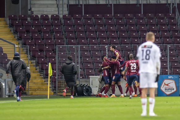 Les joueurs club Genevois, laissent eclater leur joie, lors de la rencontre de football de Super League entre le Geneve Servette FC et le FC Zurich, ce mercredi 2 d�cembre 2020 au stade de Geneve. (KE ...