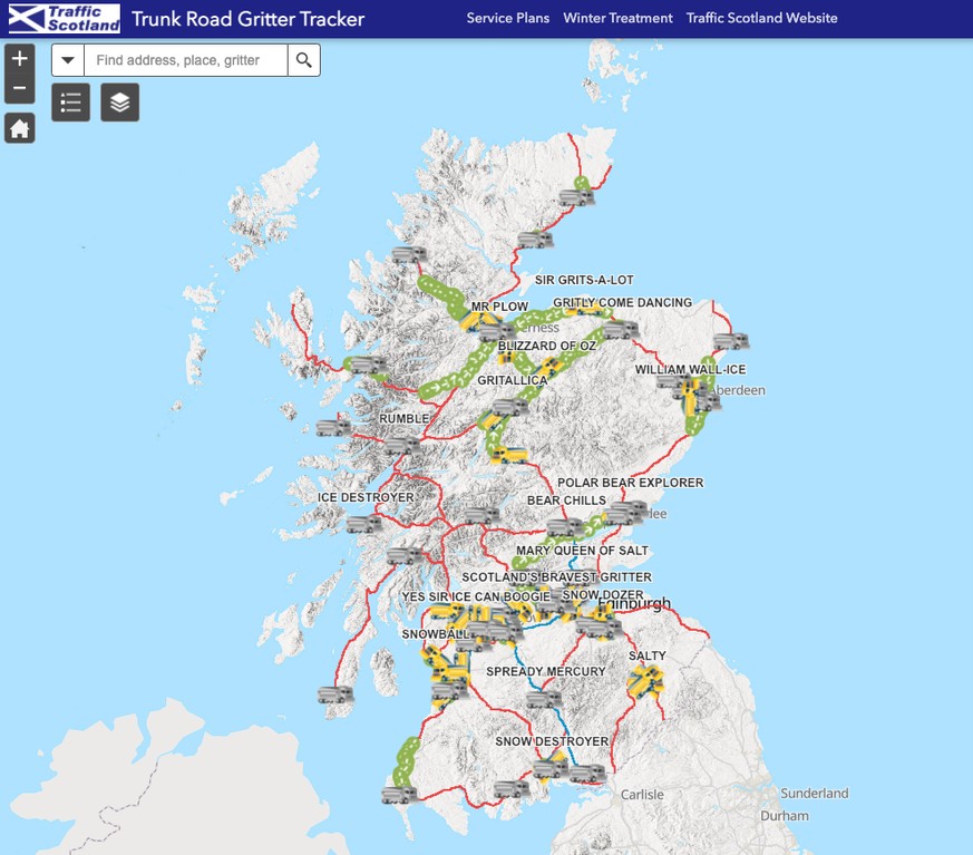 scotland trunk road gritter tracker https://scotgov.maps.arcgis.com/apps/webappviewer/index.html?id=2de764a9303848ffb9a4cac0bd0b1aab&amp;fbclid=IwAR3pKNUgLX-s2CNCkn1v_mKnf8yH1ZX3_k7SeOSqhHaRnSFkhlnBV9 ...