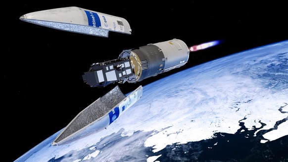 Sentinel-3A auf seiner Trägerrakete.