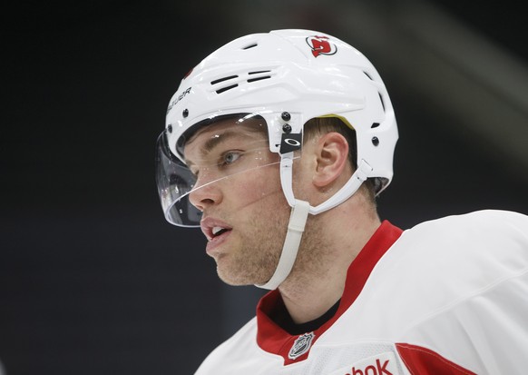 New Jersey Devils Taylor Hall (9) takes part in hockey practice, Wednesday, Jan. 11, 2017 in Edmonton, Alberta. This is Hall&#039;s first return to Edmonton since being traded to the Devils. (Jason Fr ...