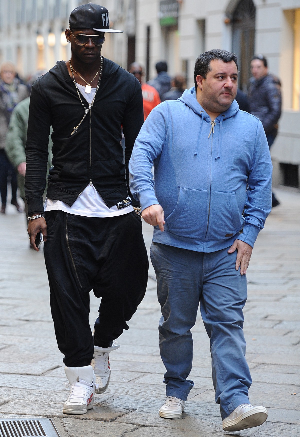 MILAN, ITALY - MARCH 05: Agent Mino Raiola and Mario balotelli are seen on March 5, 2013 in Milan, Italy. (Photo by Jacopo Raule/Getty Images)