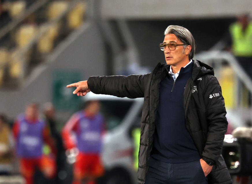 epa13265434 Head coach Murat Yakin of Switzerland reactduring the UEFA Nations League soccer match between North Macedonia and Switzerland in Skopje, North Macedonia, 26 September 2026. EPA/GEORGI LIC ...