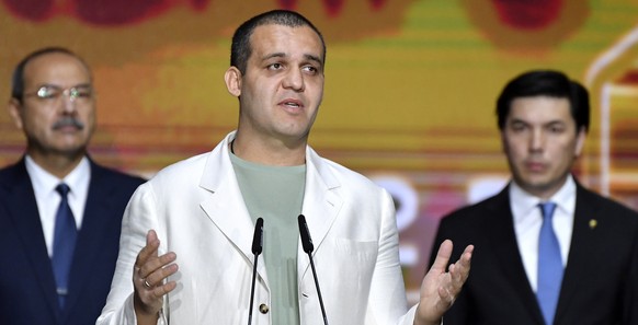 epa10705551 (FILE) - International Boxing Association (IBA) president Umar Kremlev speaks during opening ceremony of the IBA Men's World Boxing Championships in Tashkent, Uzbekistan, 30 April 202 ...