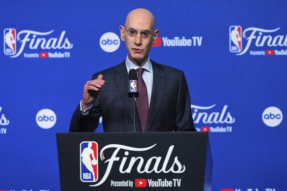 FILE - NBA commissioner Adam Silver speaks during a press conference, June 5, 2025, in Oklahoma City. (AP Photo/Nate Billings, file)
NBA Europe-Silver Basketball