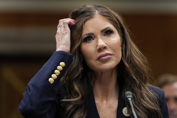 Homeland Security Secretary Kristi Noem arrives for a Senate Appropriations Subcommittee on Homeland Security oversight hearing, Thursday, May 8, 2025, on Capitol Hill in Washington. (AP Photo/Julia D ...
