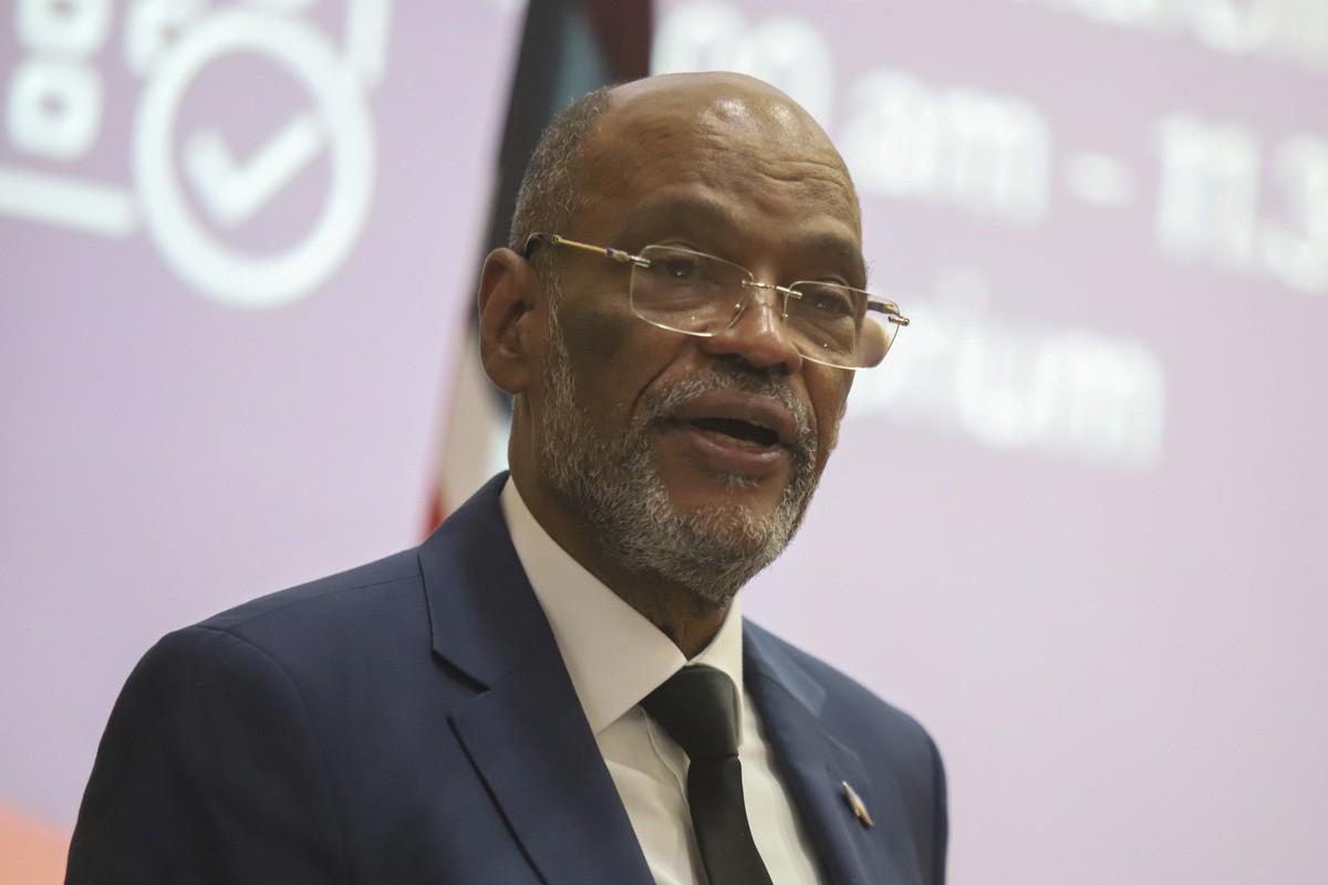 FILE - Haiti's Prime Minister Ariel Henry gives a public lecture at the United States International University (USIU) in Nairobi, Kenya, on March 1, 2024. Caribbean leaders said late Monday, Marc ...