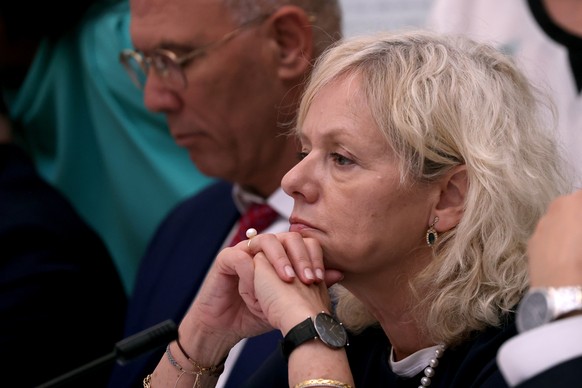 epa11391462 Israel&#039;s Attorney General Gali Baharav-Miara listens on as she attends a cabinet meeting at the Bible Lands Museum in Jerusalem, 05 June 2024. EPA/GIL COHEN-MAGEN / POOL