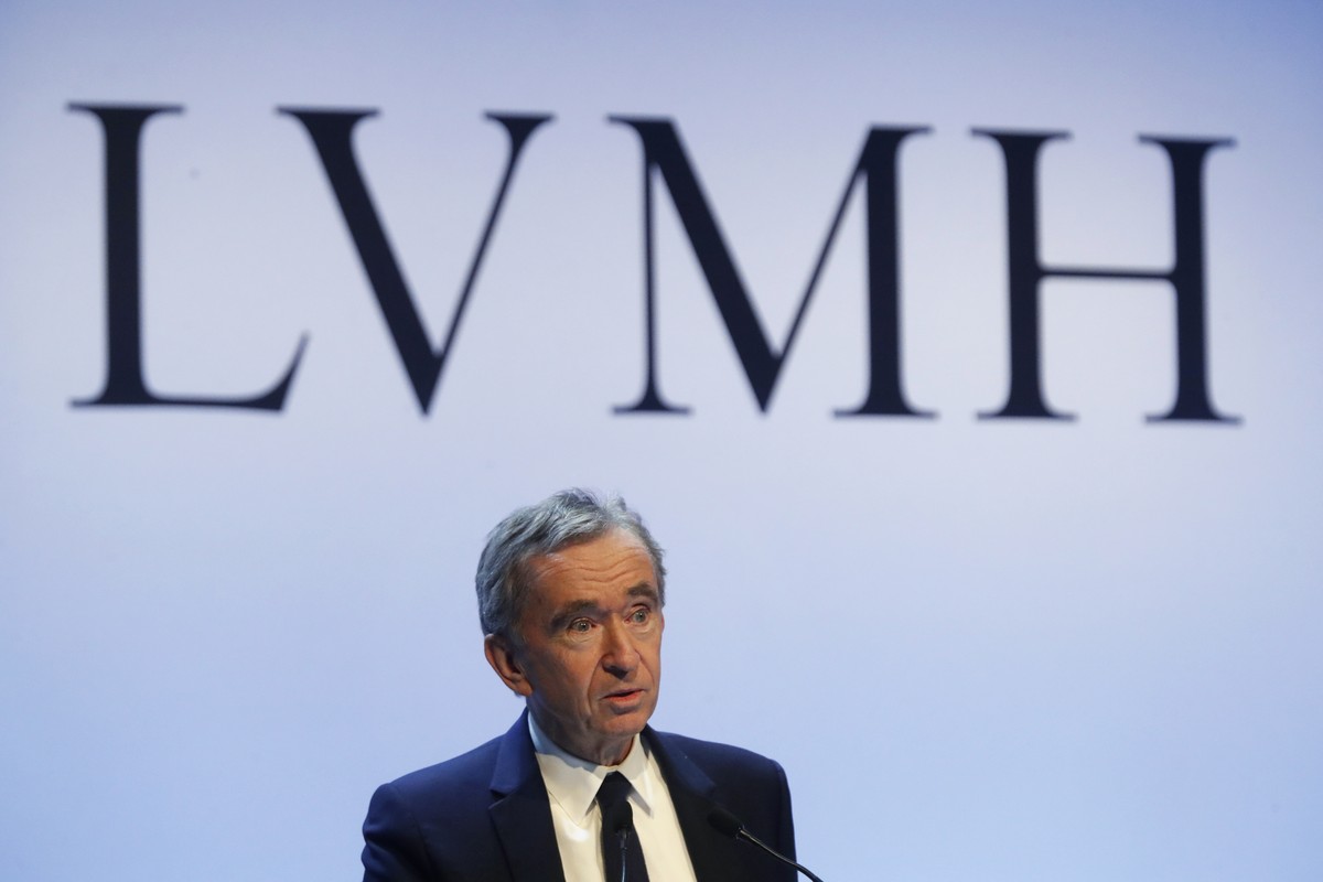 FILE - CEO of LVMH Bernard Arnault presents the group's 2019 results during a press conference, in Paris, Tuesday, Jan. 28, 2020. (AP Photo/Thibault Camus, File)
France LVMH