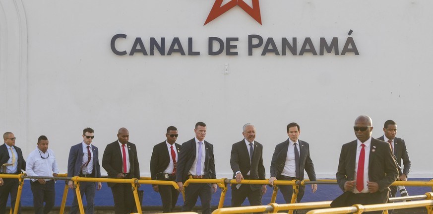 FILE - U.S. Secretary of State Marco Rubio, third from right, tours the Miraflores Locks at the Panama Canal in Panama City, Feb. 2, 2025. (AP Photo/Mark Schiefelbein, File)
Panama Canal