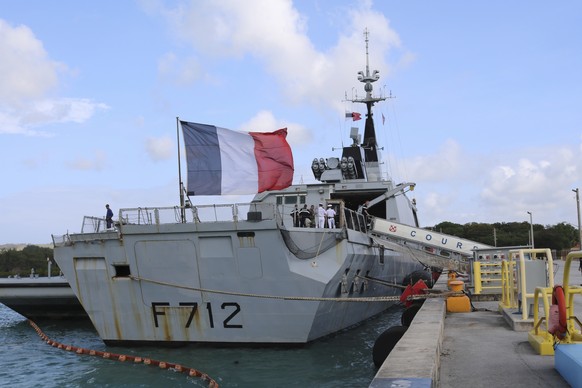 FILE - In this May 11 2017 file photo, the French stealth frigate Courbet is docked at Naval Base Guam, near Hagatna, Guam. rance is suspending its involvement in a NATO naval operation of Libya&#039; ...
