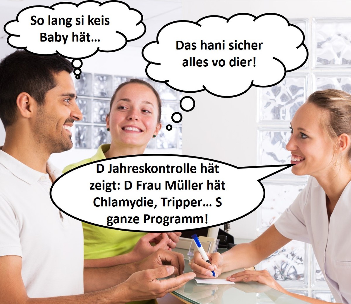 In der Jahreskontrolle wird überprüft, ob Frau Müller sich etwas eingefangen hat.
