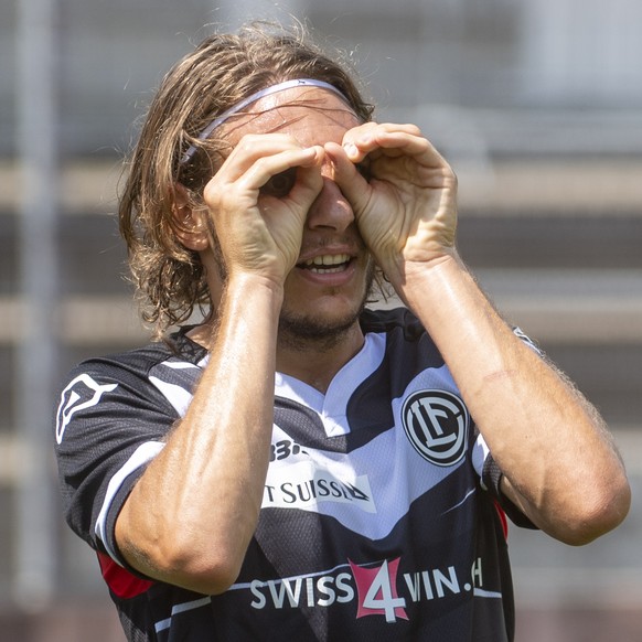 Lugano player Numa Lavanchy, celebrates the 1-0 during the Super League soccer match FC Lugano against FC St. Gallen, at the Cornaredo stadium in Lugano, Sunday, August 08, 2021. (KEYSTONE/Ti-Press/Pa ...