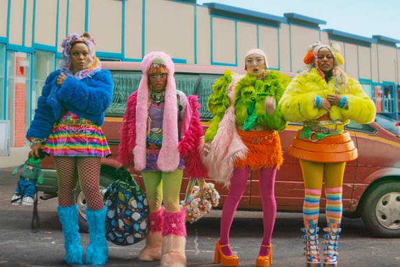 This image released by Neon shows, from left, Naomi Ackie, Taylour Paige, Poppy Liu and Keke Palmer in a scene from "I Love Boosters." (Neon via AP)
Film Review - I Love Boosters