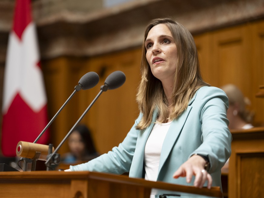 Nationalraetin Corina Gredig, GLP-ZH, spricht waehrend der Debatte "26.033 BRG. Freihandelsabkommen zwischen den EFTA-Staaten und Mercosur. Genehmigung", waehrend der Sommersession der Eidge ...