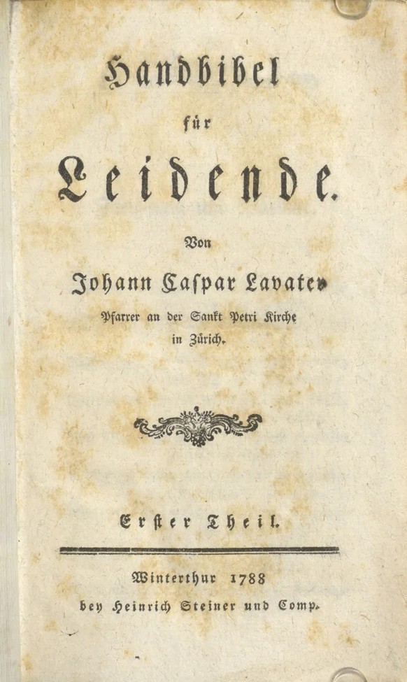 Auch Rosina Honnerlag-Zellweger suchte Unterstützung in Buchform, die sie in der «Handbibel für Leidende» des Pfarrers Lavater fand.
https://www.e-rara.ch/zuz/content/zoom/24057206?query=%C2%ABHandbib ...