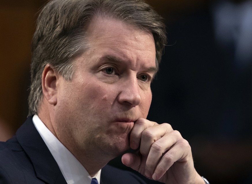 FILE - In this Sept. 6, 2018, file photo, President Donald Trump&#039;s Supreme Court nominee Brett Kavanaugh waits to testify before the Senate Judiciary Committee for the third day of his confirmati ...