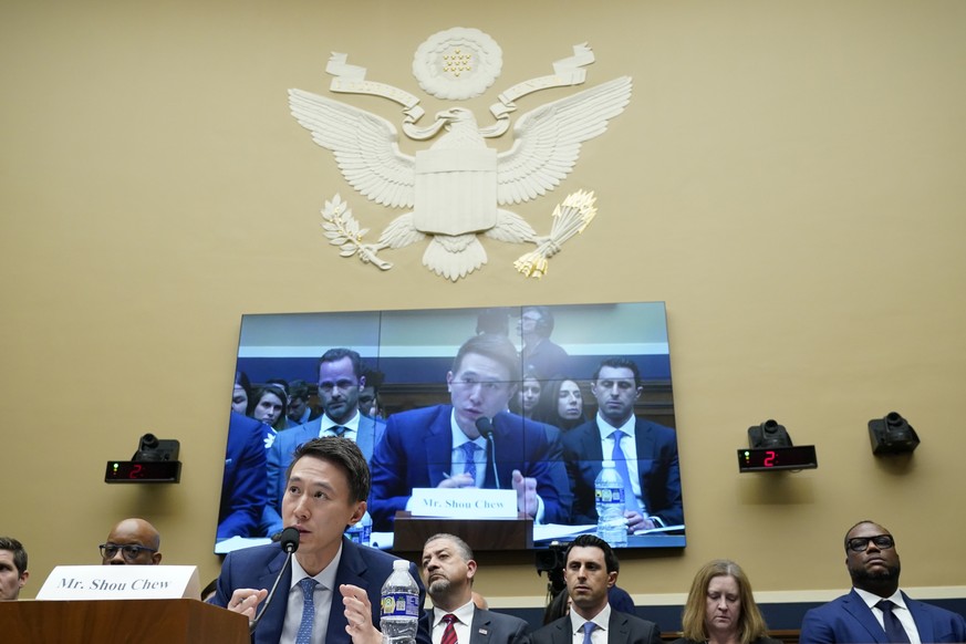 TikTok CEO Shou Zi Chew testifies at a House Energy and Commerce Committee hearing on the platform's privacy and data security practices and impact on children, Thursday, March…