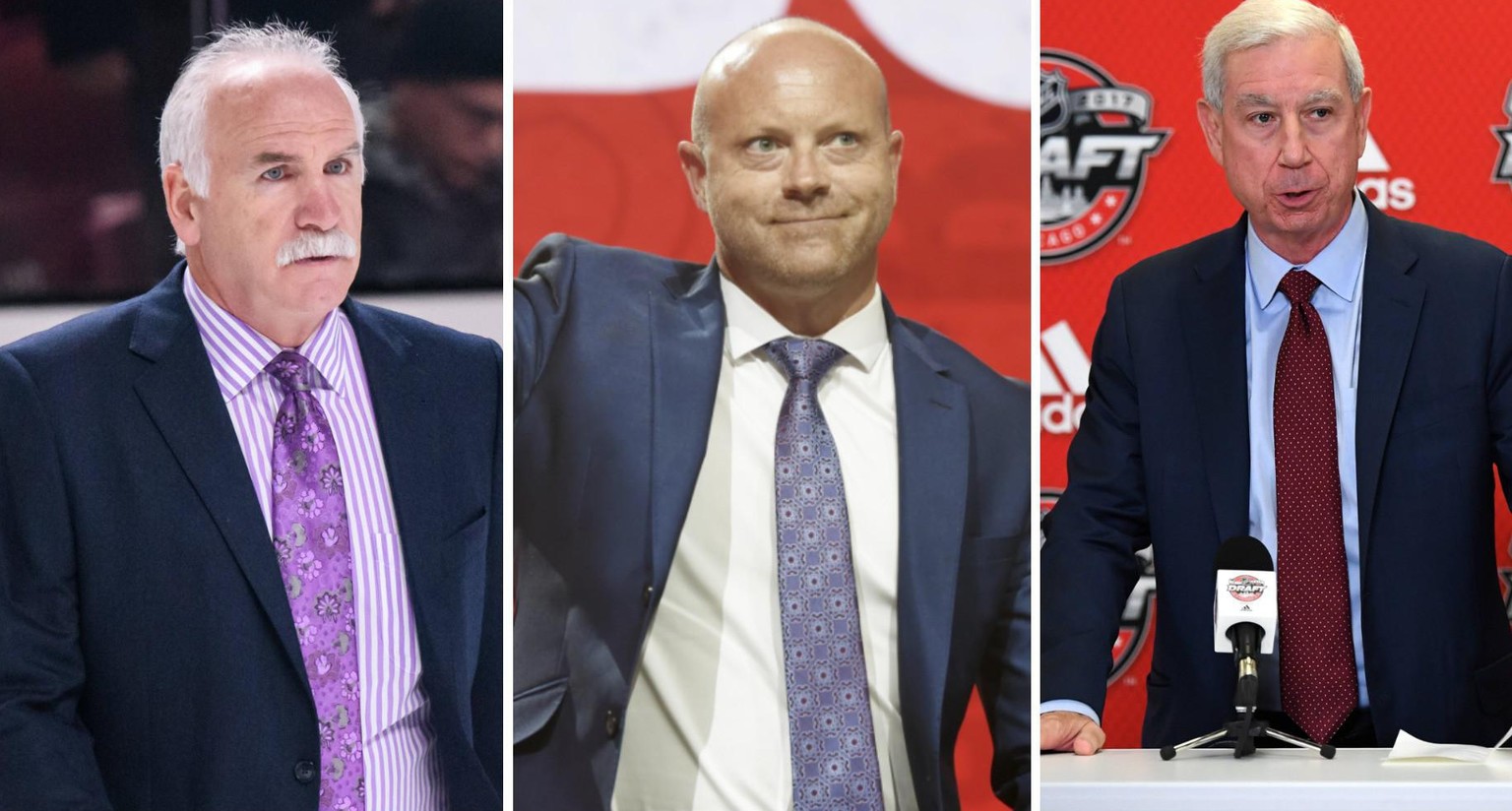 Stellten sportlichen Erfolg über eine Untersuchung von sexuellem Missbrauch: Joel Quenneville, Stan Bowman und John McDonough.