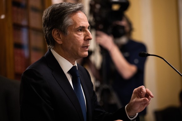 epa08950115 Anthony J. Blinken testifies during his confirmation hearing to be Secretary of State before the US Senate Foreign Relations Committee at the US Capitol in Washington, DC, USA, on 19 Janua ...